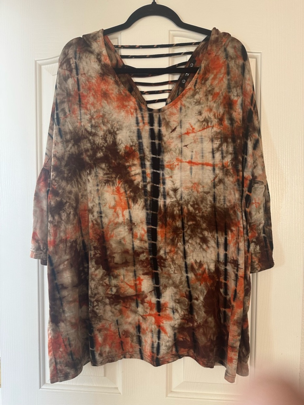 Tie-Dye Strappy V-Neck Plus-Size Top - Brown & Orange